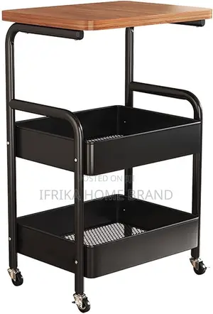 3-Tier Rolling Table Set with Wooden Top & Metal Mesh Baskets
