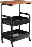 3-Tier Rolling Table Set with Wooden Top & Metal Mesh Baskets - 1