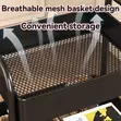 3-Tier Rolling Table Set with Wooden Top & Metal Mesh Baskets - 4