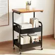 3-Tier Rolling Table Set with Wooden Top & Metal Mesh Baskets - 5