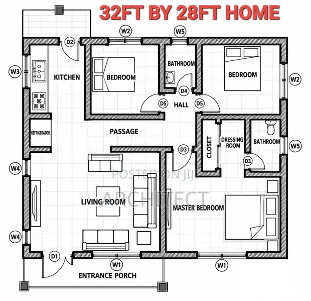 40ft x 50ft 3-Bedroom House Design & Cost - 1
