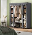 Grey Metal Frame Fabric Wardrobe - 2
