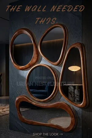 3D Wooden Wall Mirrors - Natural Wood Texture