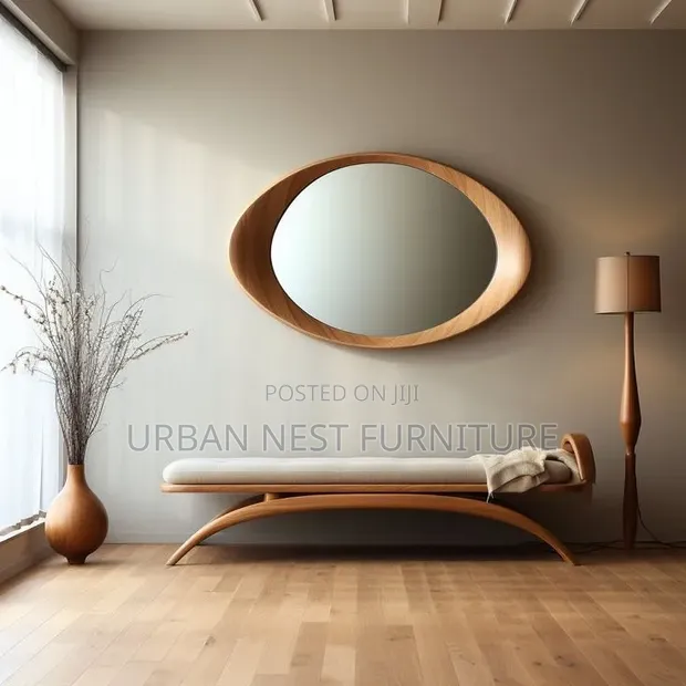 Wooden Wall Mirror with Handcrafted Frame - 1