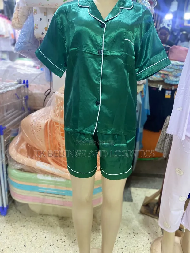 Satin Short Pyjamas - Green (L) - 1