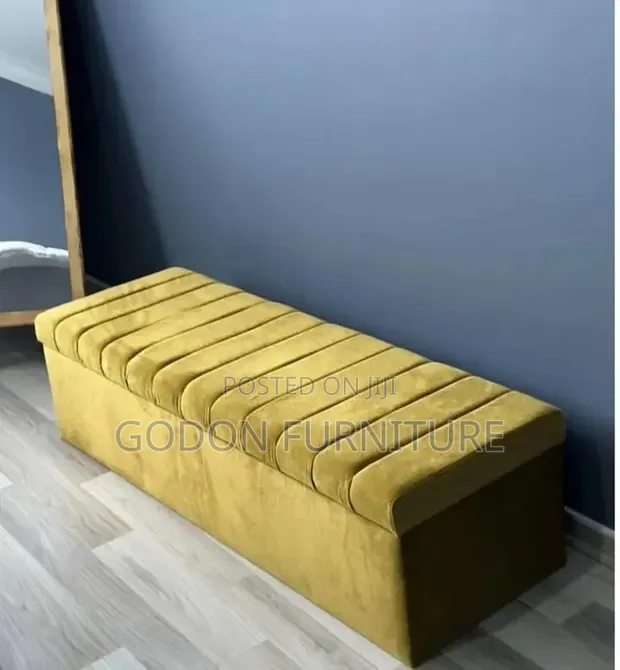 Mustard Gold Velvet Storage Ottoman - 1