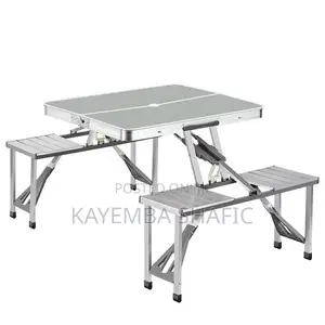 Portable Aluminum Folding Picnic Table with 4 Integrated Seats