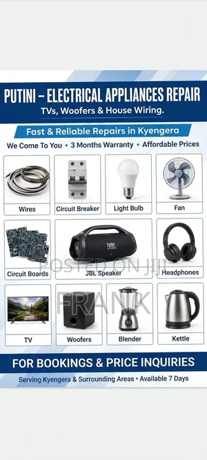 TV, Woofers, Flat Irons, Blenders Repair & Spares