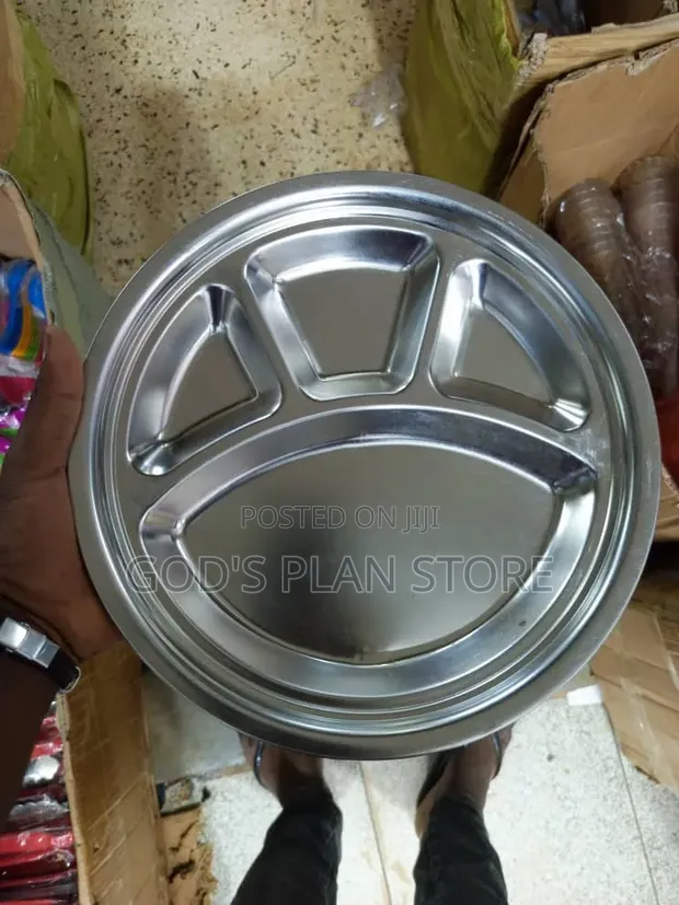 Stainless Steel Partitioned Dinner Plates - 12 pcs - 1