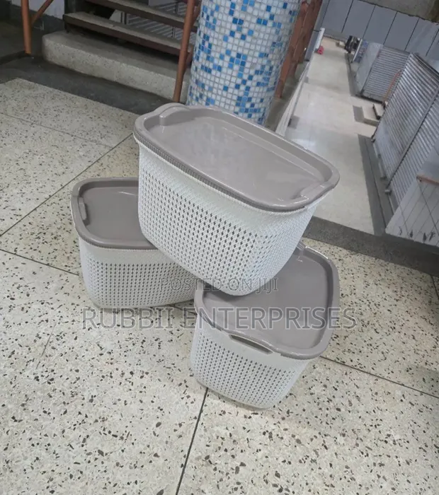 Off White Rattan Laundry Basket - 1