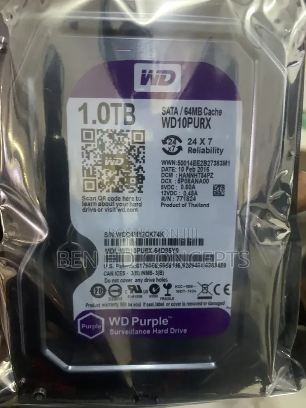 1TB WD Surveillance Hard Drive (WD10PURX) - 1