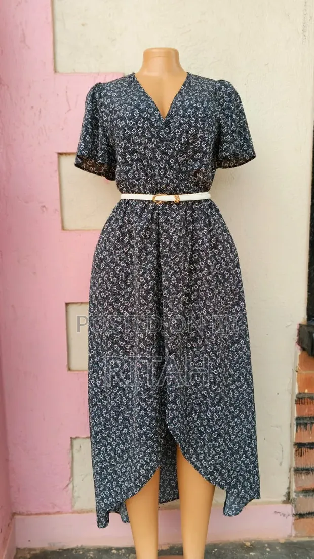 Elegant Black and White Floral Midi Dress - 1