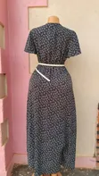 Elegant Black and White Floral Midi Dress - 2