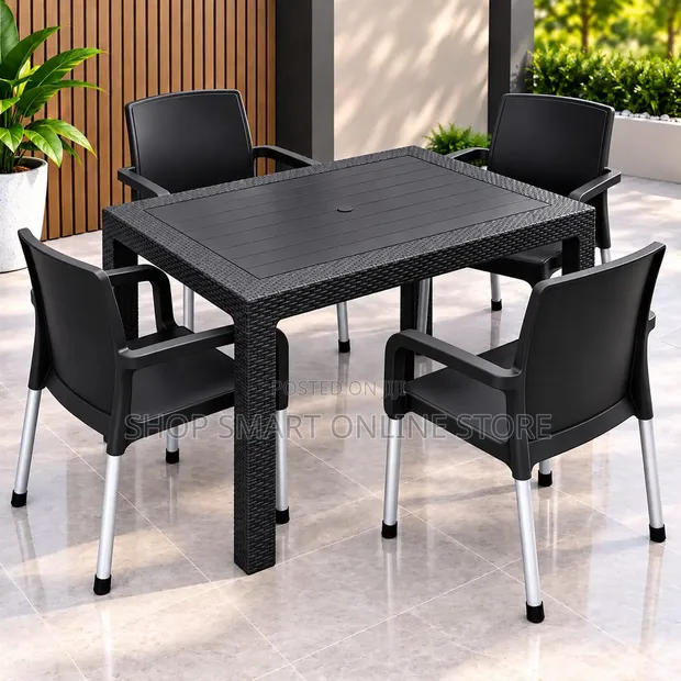 Modern Plastic Dining Table and Chairs Set - 1