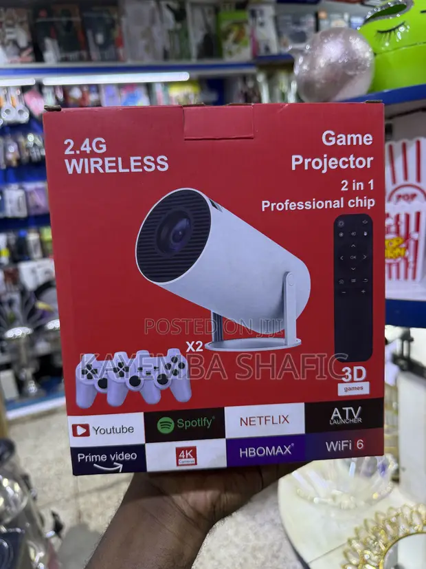 2-in-1 Smart Game Projector with Android TV & 2 Controllers - 1