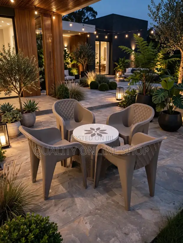4 Seater Round Plastic Dining Set - Gray - 1