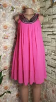 Women's Sleeveless Hot Pink Chiffon Dress - 2