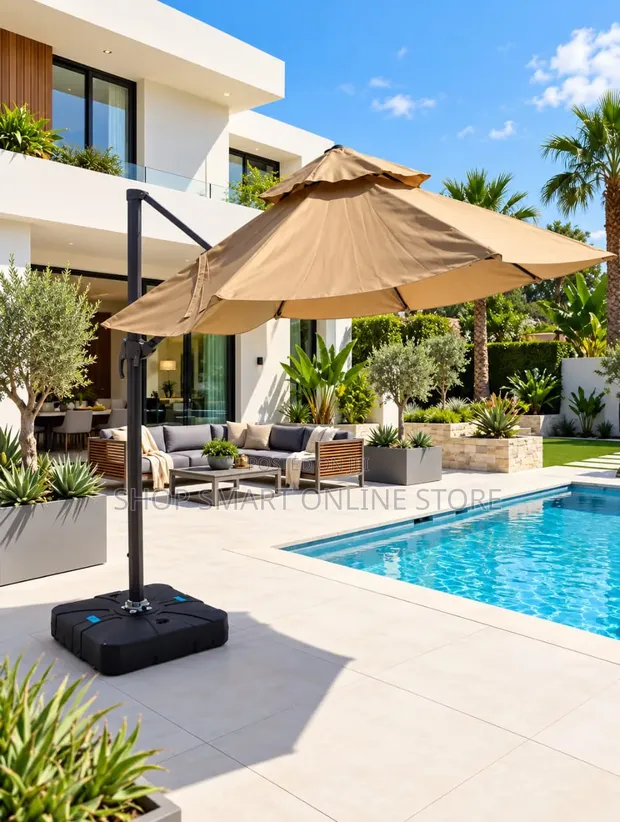 Outdoor Khaki Garden Parasol Umbrella - 1