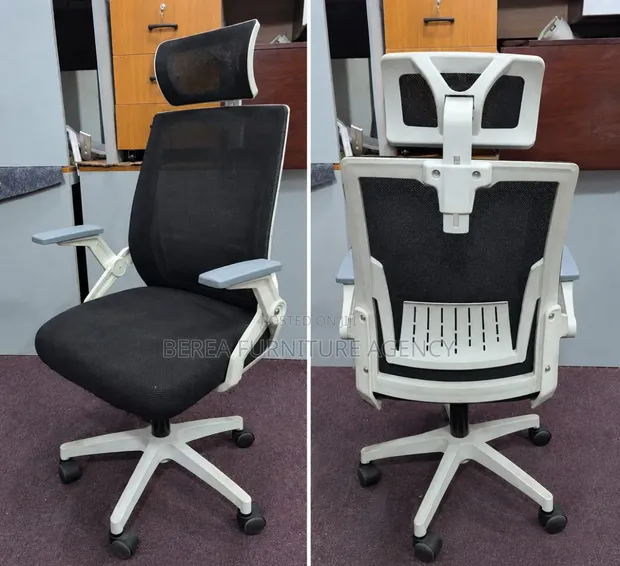 Black and White Mesh Adjustable Office Chair - 1