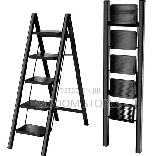 5-Step Black Foldable Ladder - 1