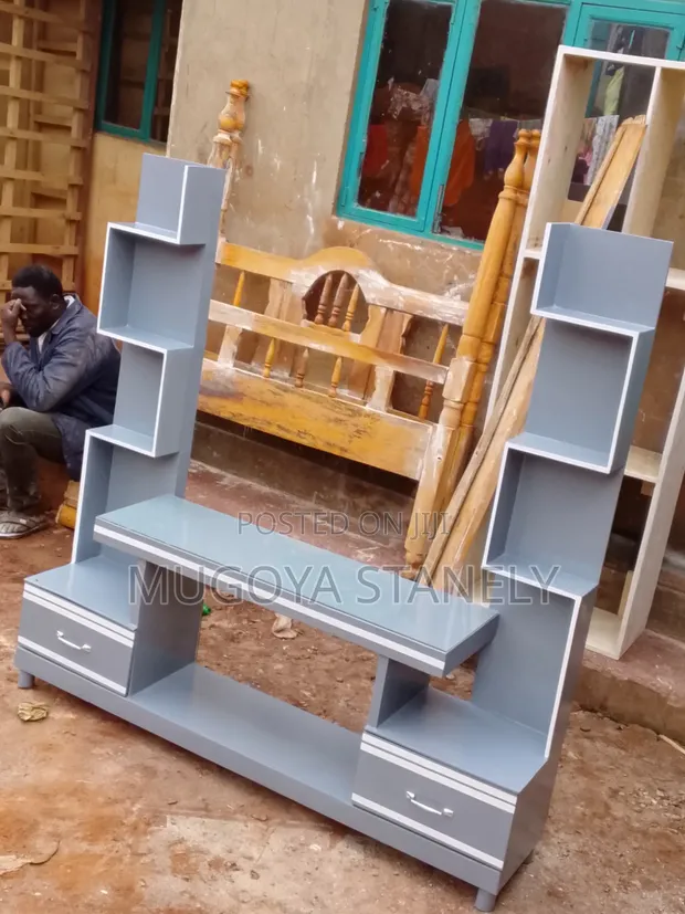 Wood-Mode Gray TV Stand with Drawers - 1