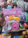Children's Plastic Kitchen Play Set with Pink Cookware - 1