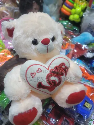 Cream Plush Teddy Bear with White Heart Pillow