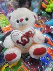 Cream Plush Teddy Bear with White Heart Pillow - 2