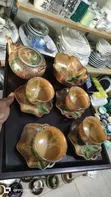 Japanese Used Brown and Green Glazed Ceramic Tea and Snack Set - 2