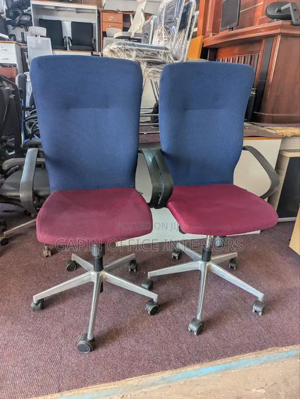 Adjustable High Back Office Chairs (Maroon/Blue) - 1
