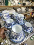 Vintage Japanese Blue & White Porcelain Teacups & Saucers - 1
