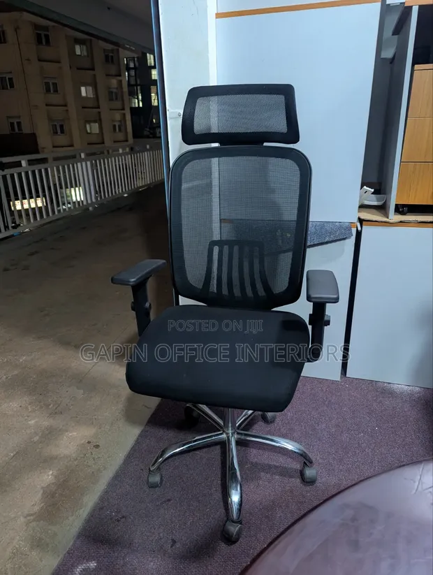Used Office Chair with Headrest and Adjustable Armrests - 1
