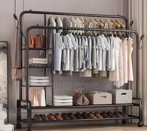Brand New Double Pole Metal Garment Rack with Hooks