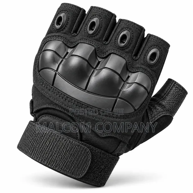 Tactical Fingerless Gloves with Hard Knuckle Protection - Black - 1