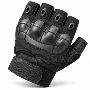 Tactical Fingerless Gloves with Hard Knuckle Protection - Black
