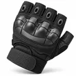 Tactical Fingerless Gloves with Hard Knuckle Protection - Black - 1