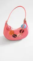Trendy Transparent Pink Mini Bag with Beads - 1