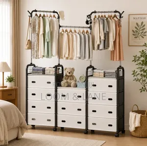 Multipurpose Garment Rack with Drawers & Curtain