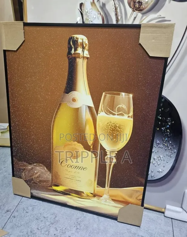 Framed Wall Art - Champagne Bottle Design - 1