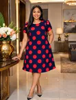 Dotted Round Neck Casual Dress - 4
