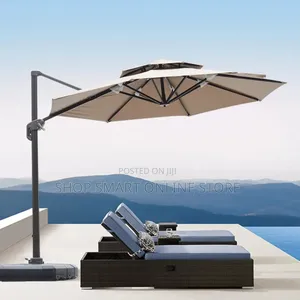 Wind Resistant & Waterproof Khaki Large Garden Parasol Umbrella