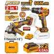 Ingco 20V Cordless Combo Kit: Angle Grinder & Impact Drill - 2