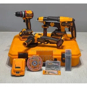Ingco 3-in-1 Combo Kit 20V: Impact Drill, Angle Grinder, Rotary Hammer