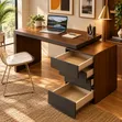 120cm Walnut Top Modern Office Desk with Black X-Base - 1