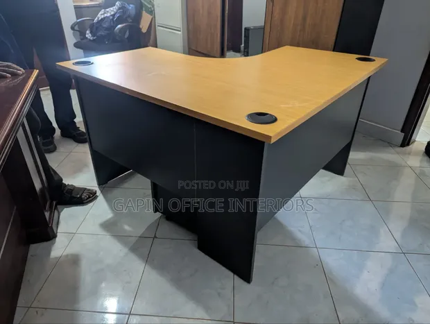 Curved L-Shaped Office Table with Movable Drawer - 1