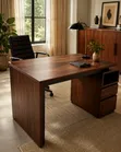 Modern Office Desk with Drawers and Shelves - 1