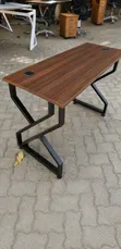 Modern Office Desk Table 120cm with Cable Hole - White Metal Frame - 1