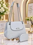 Chrisbella Luxury Textured Shoulder Bag and Pouch Set - 2