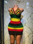 Knitted Rasta Colors Short Dress - 1