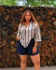 Casual Striped Ladies Short 2pc Set - 1